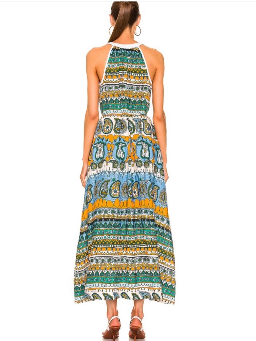 STAUD Sleeveless Printed Maxi Dress in Teal, Mustard & White - Picture 3 of 9